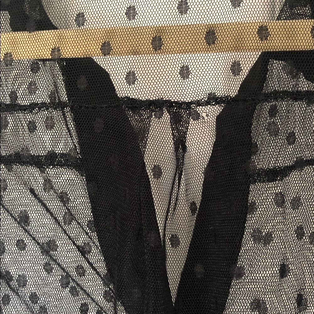 Black Polka Dot Sheer Mesh Fairy Maxi Dress Button Front Tiered - Picture 6 of 7